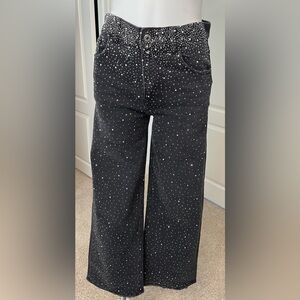 NEW Black Wide-Leg Jeans with Rhinestones